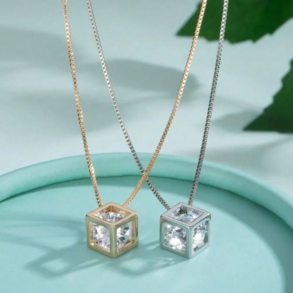 3for$20 Hollow Cubic Shape Pendant Necklace Inlaid Shiny select your color